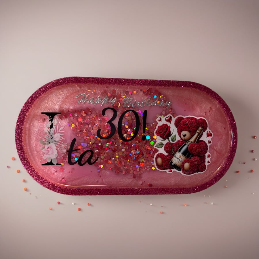 Handmade Personalised Resin Trinket Tray – Custom Name & Age Gift