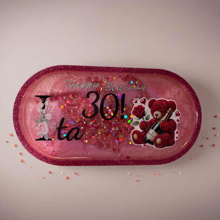 Handmade Personalised Resin Trinket Tray – Custom Name & Age Gift