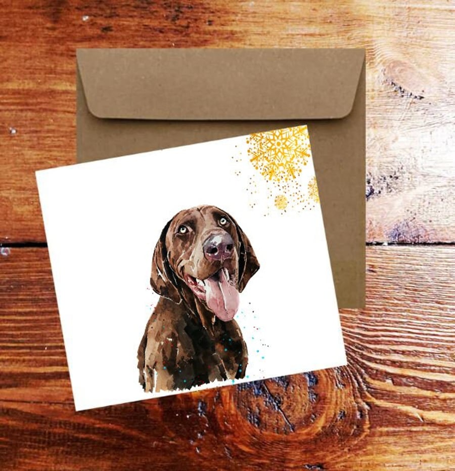 German Shorthaired Pointer tongue out Art Square Christmas Card(s) Single Pack o