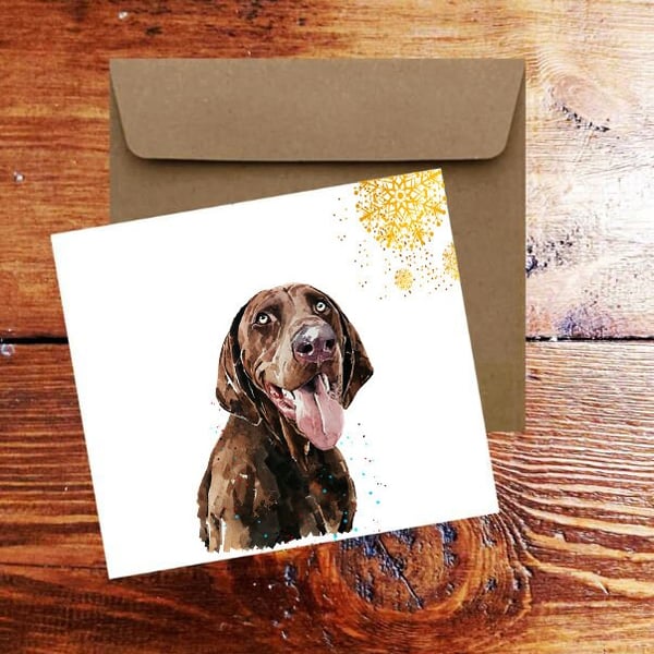 German Shorthaired Pointer tongue out Art Square Christmas Card(s) Single Pack o
