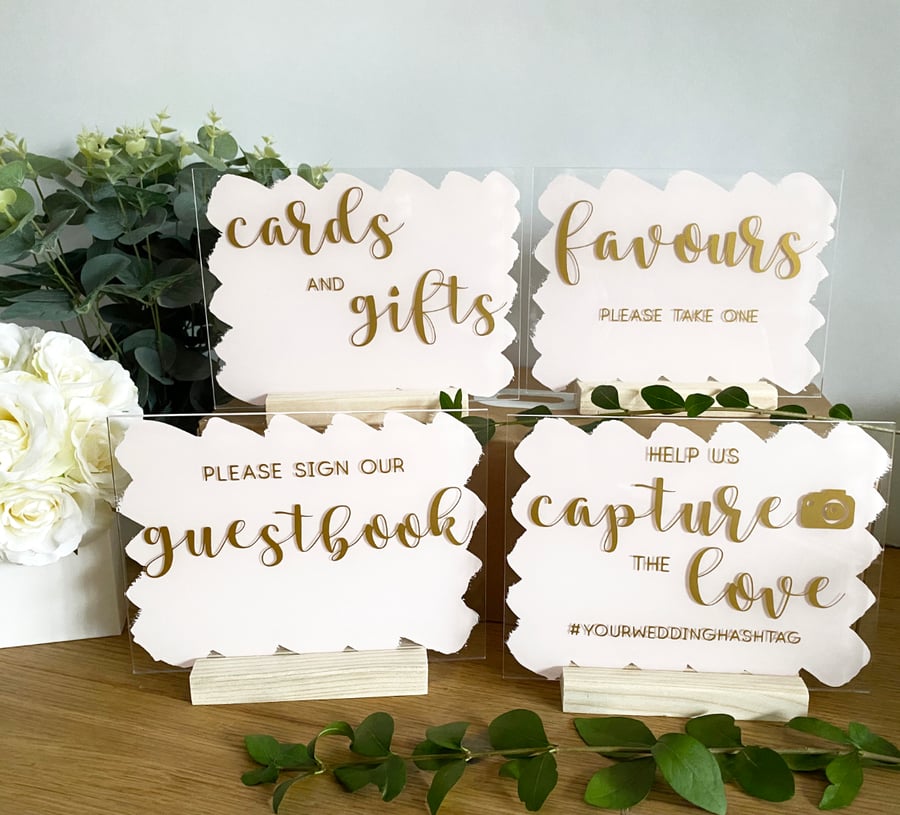 Acrylic WEDDING A5 SIGNS 15 x 20 cm, cards gifts photography favours guestbook