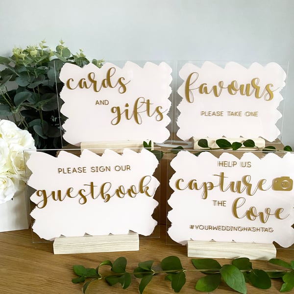 Acrylic WEDDING A5 SIGNS 15 x 20 cm, cards gifts photography favours guestbook