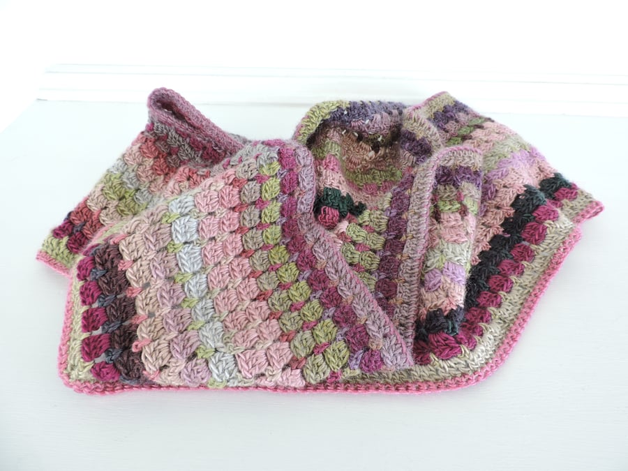 Crochet Infinity Scarf Purple Grape Magenta Pink Green Grey