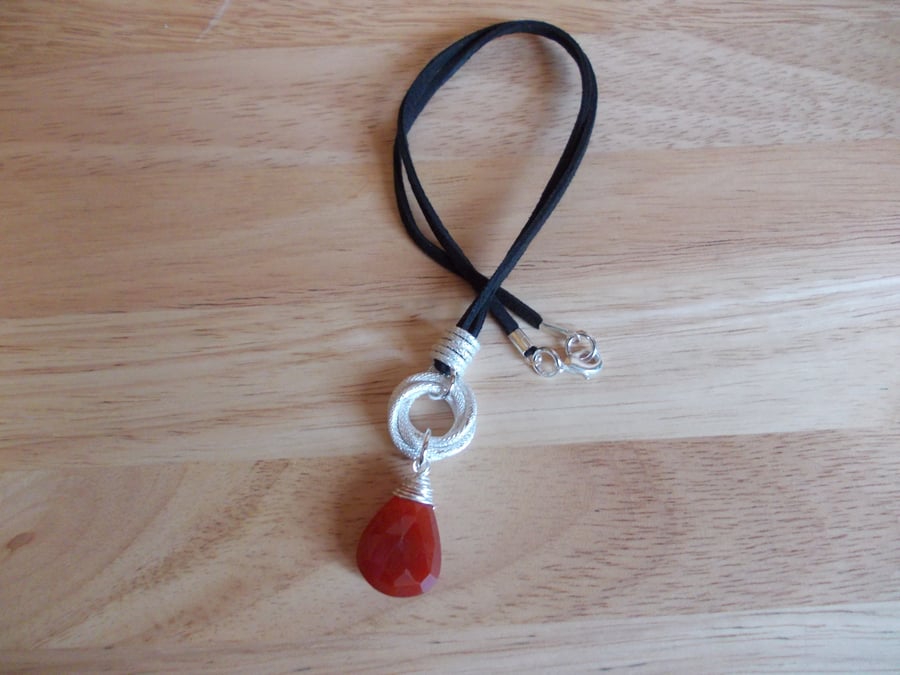 Red Onyx drop chainmaille pendant