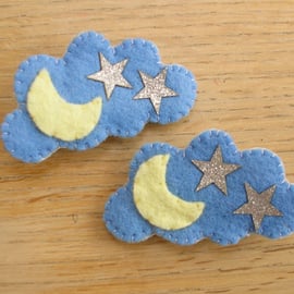 Pair of Moon and Star Hairclips