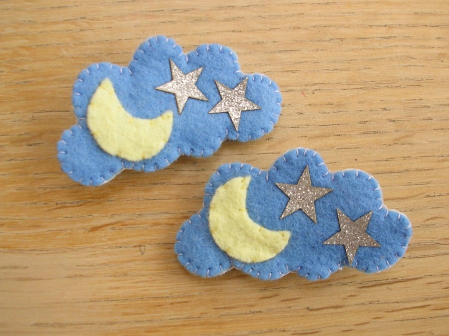 Pair of Moon and Star Hairclips