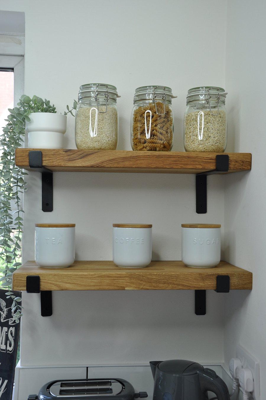 Kitchen Shelves, Easy Assemble, Rustic, Wooden, Floating, Butchers Block