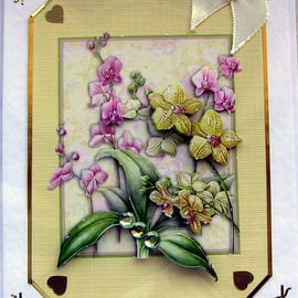 Flower Hand Crafted 3D Decoupage Card - Blank for any Occasion (2449)