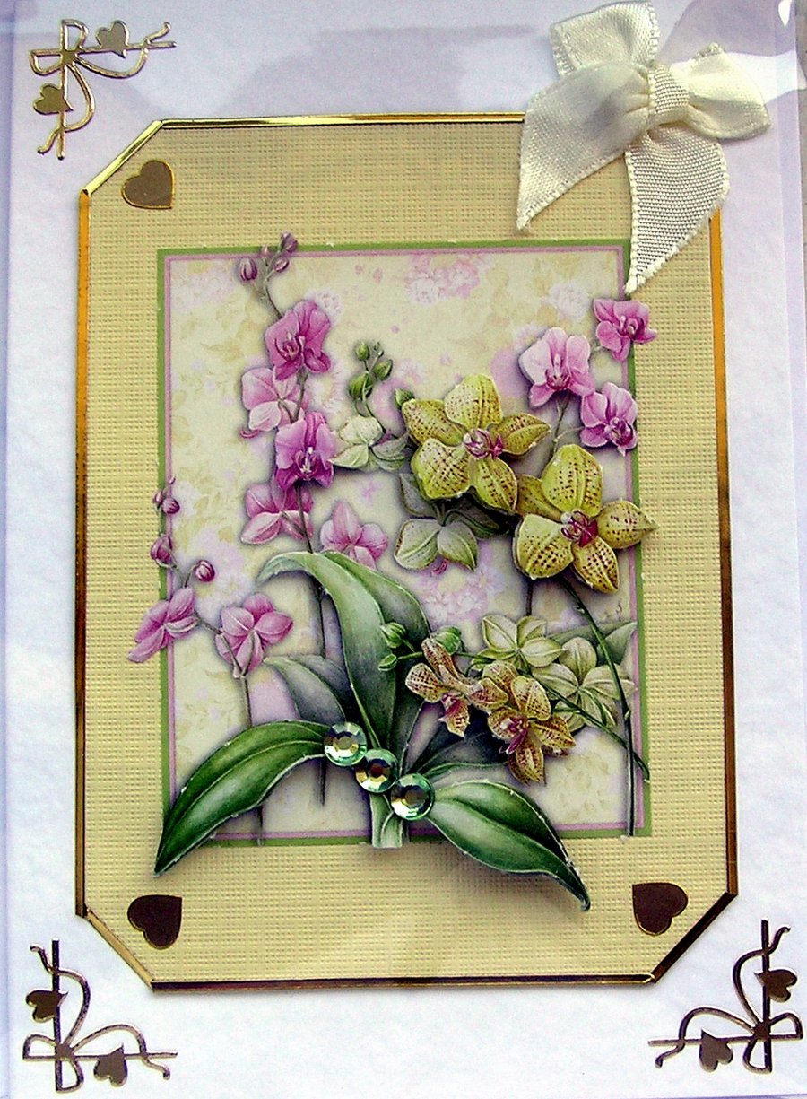 Flower Hand Crafted 3D Decoupage Card - Blank for any Occasion (2449)