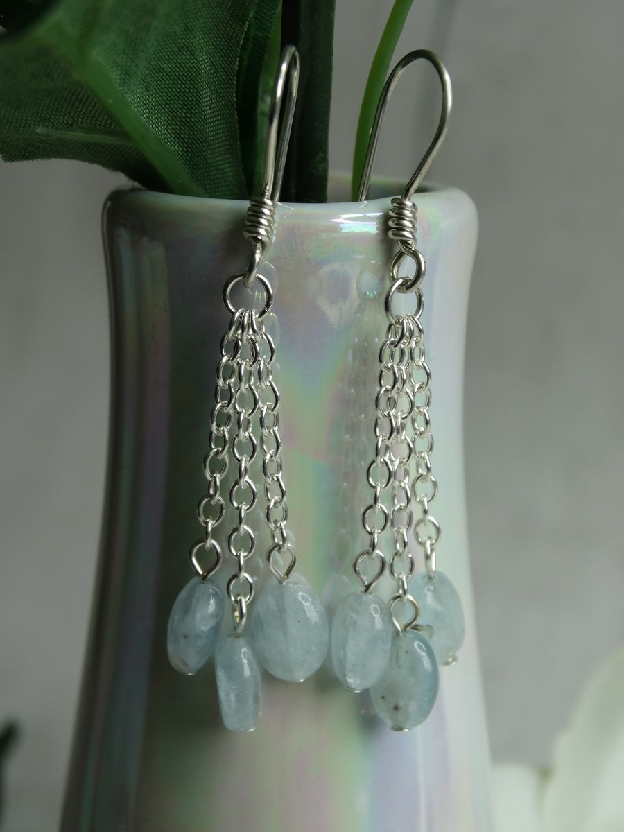 Aquamarine bead and chain earrings
