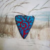 Triangular pendant in red and turquoise enamel on recycled copper 272