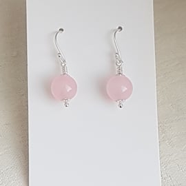 Gorgeous Rose Quartz Round Bead Earrings - Sterling Silver