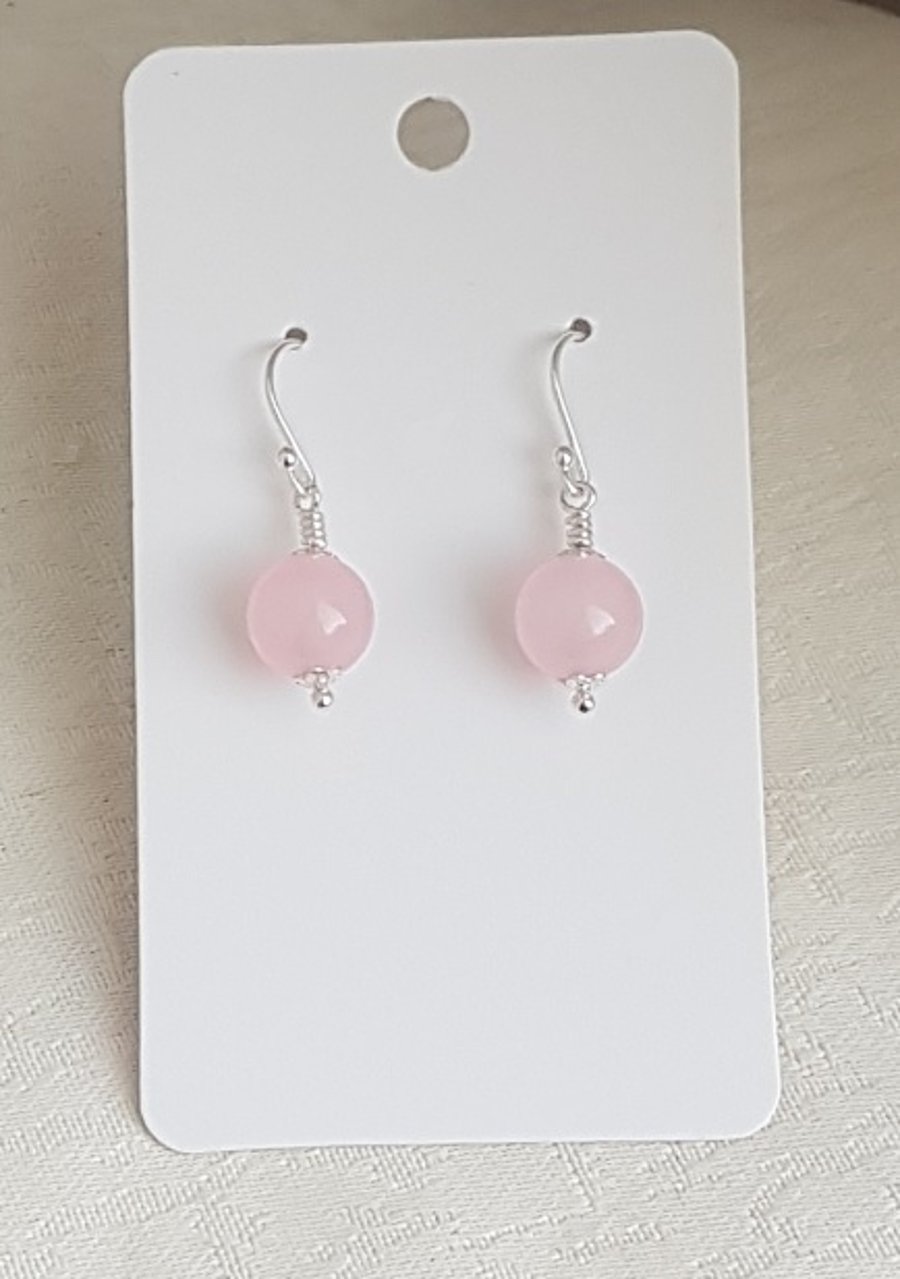 Pink Rose Quartz Sterling Silver Ball Stud Earrings Pink Rose Quartz Sterling Silver Ball Stud Earrings