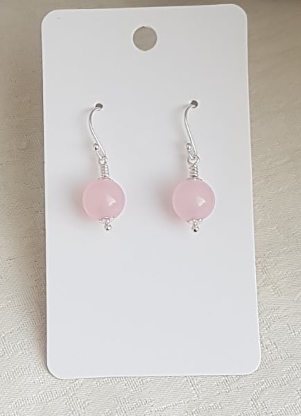 Gorgeous Rose Quartz Round Bead Earrings - Sterling Silver