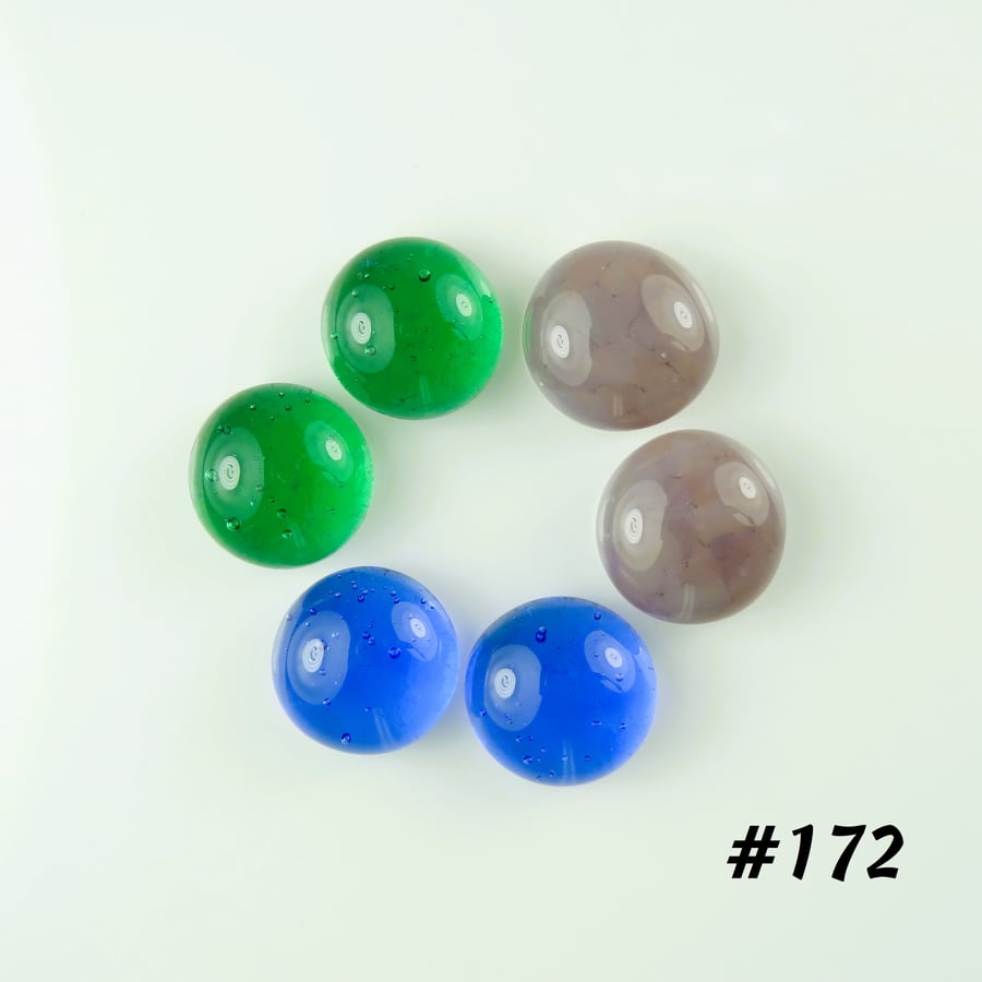 3 pairs of handcrafted fused glass round cabochons, 1cm (172)