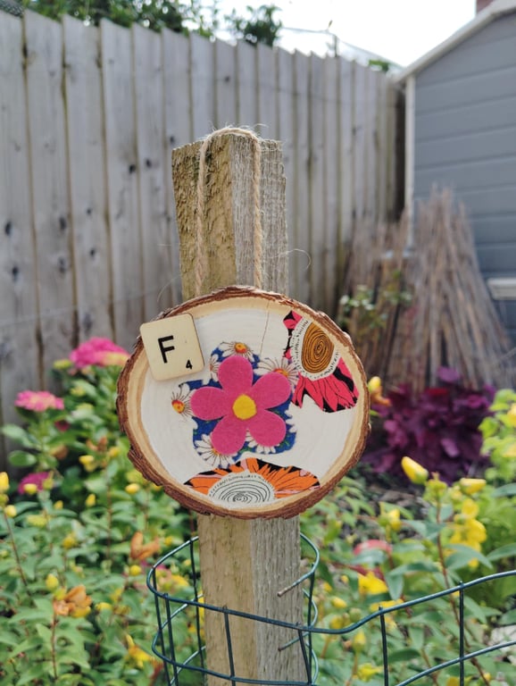 Wooden alphabet art -decorative wall plaque with first letter scrabble tile 