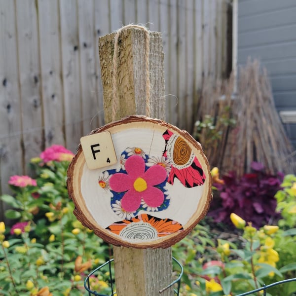 Wooden alphabet art -decorative wall plaque with first letter scrabble tile 