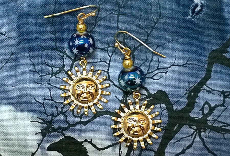 Golden Sun and Blue Starry Skies Earrings