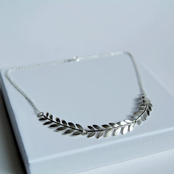 Olive Branch Collar Necklace - Silver Leaf Necklace