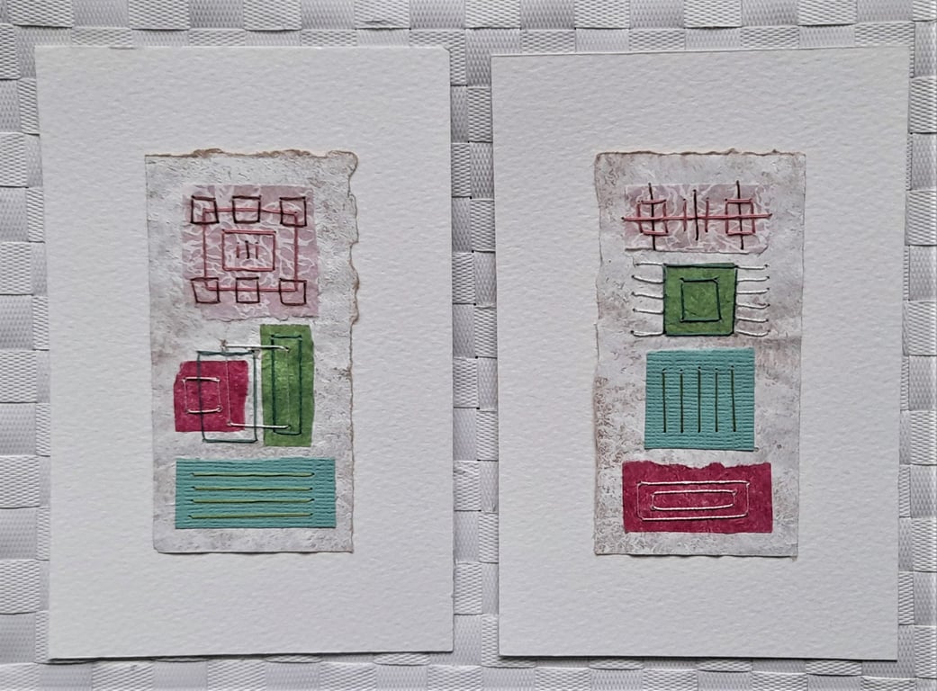Pretty Patterned Pink White Green Handstitched Geometric Small Art Pictures