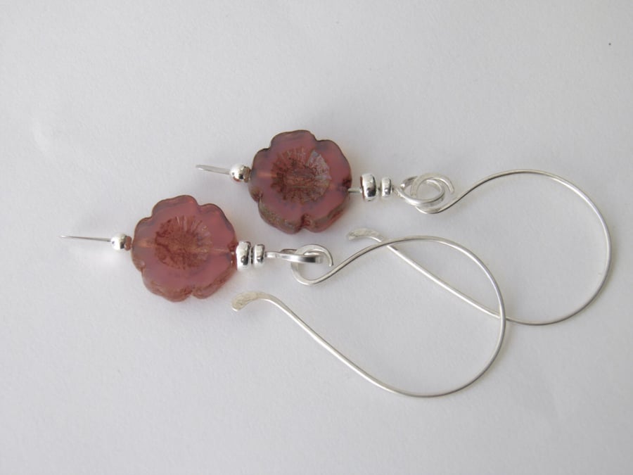 Pink Flower Earrings in Sterling Silver