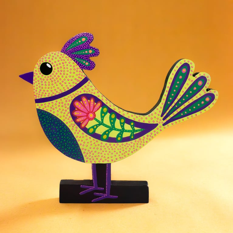 Folk Bird Sculpture - Handmade and Hand-painted