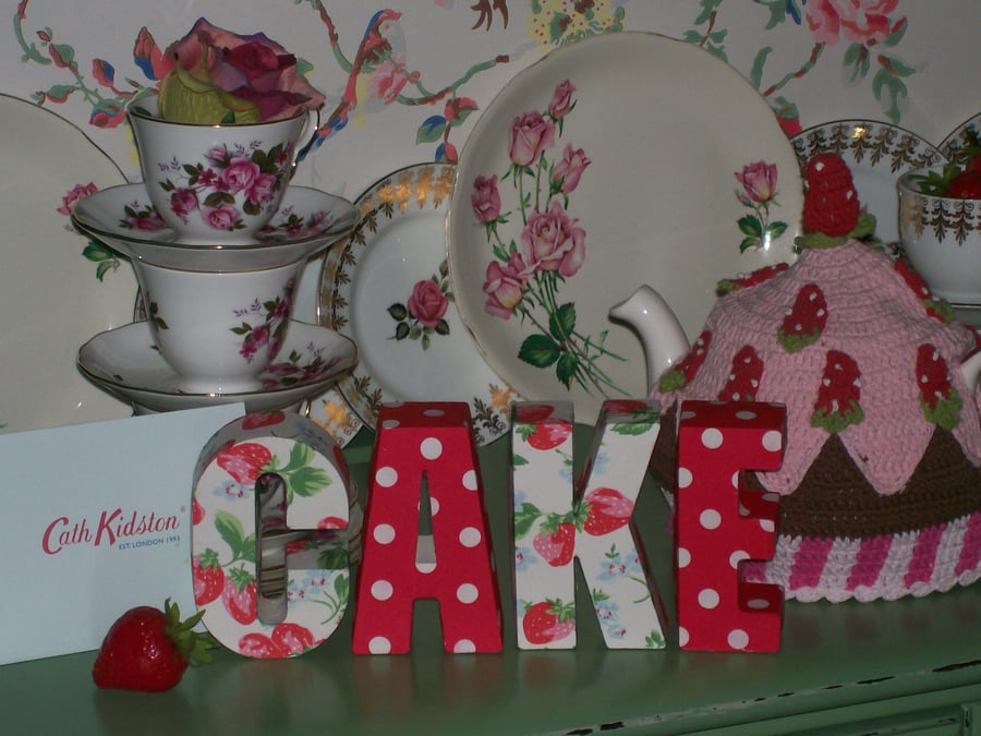 Handcrafted Freestanding CAKE letters made uding Cath Kidston Design Shabby Chic