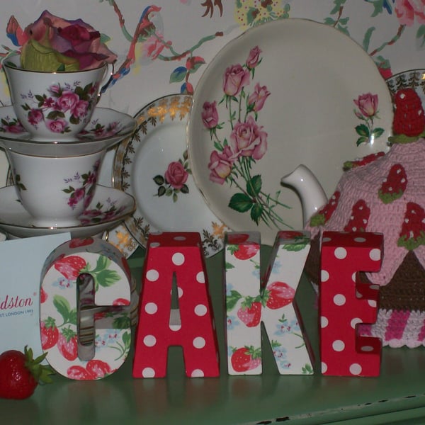 Handcrafted Freestanding CAKE letters made uding Cath Kidston Design Shabby Chic