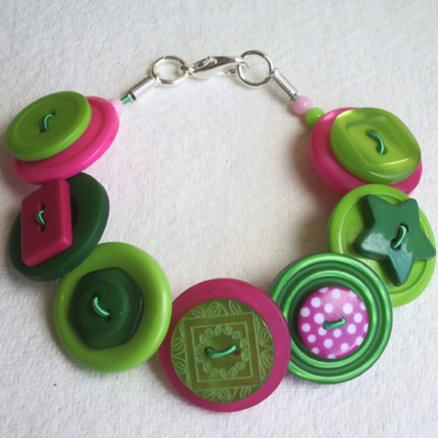Lime, hot pink and green button bracelet FREE UK SHIPPING