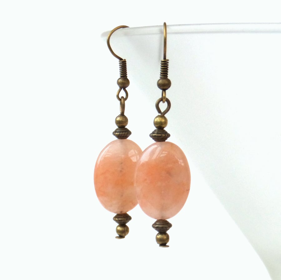 Cherry quartz and bronze earrings