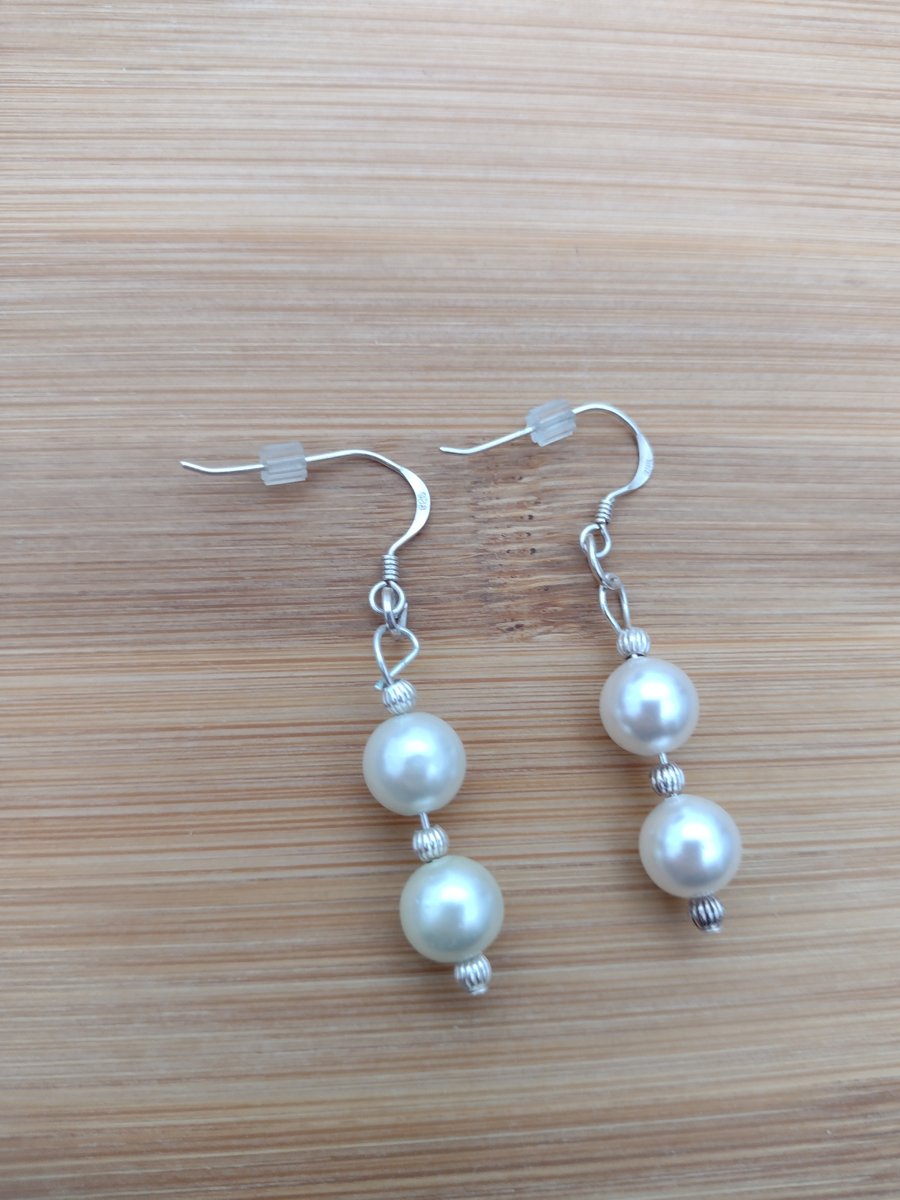 Pearl and silver earrings bridal wedding earrings for pierced ears