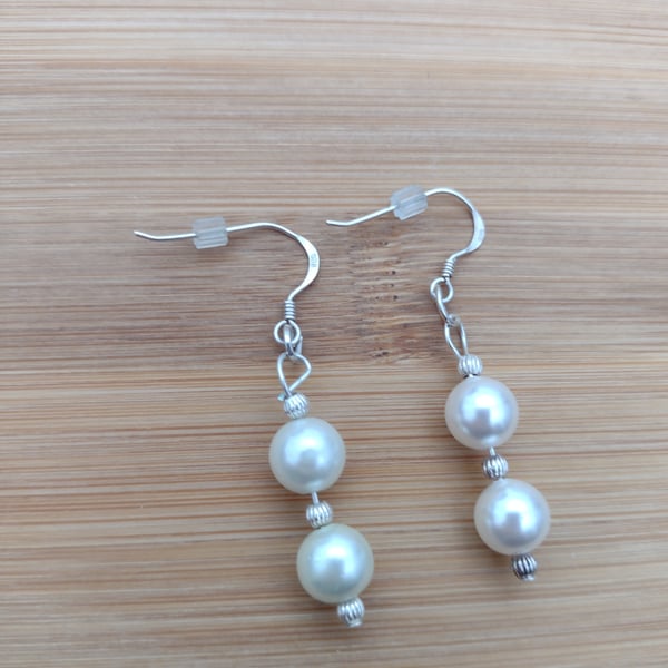 Pearl and silver earrings bridal wedding earrings for pierced ears