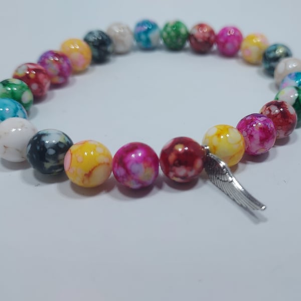 Angel Wing Coloured Beads Bracelet - 7 inches