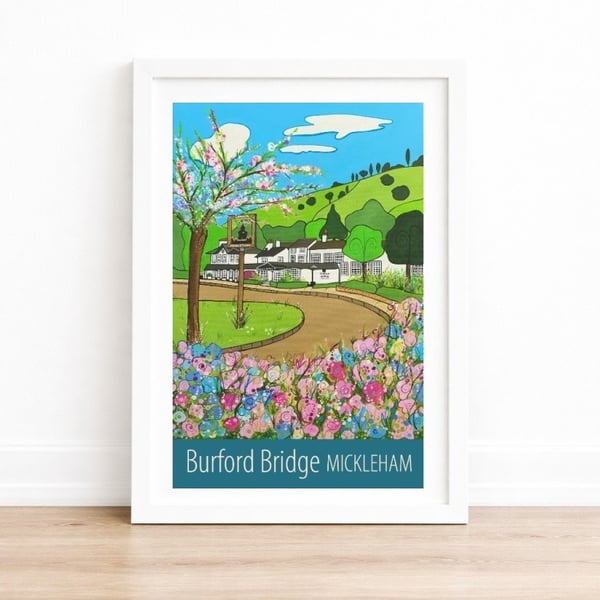 Burford Bridge Mickleham travel poster by Susie West