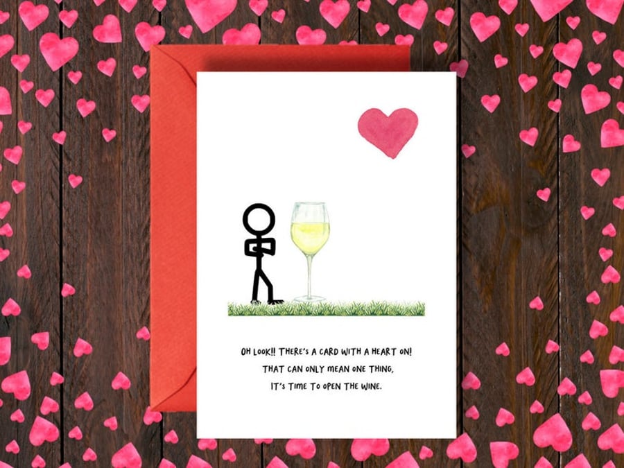 Valentine's Card, Card for him, Card for her, Wine glass
