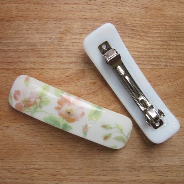 Handmade glass hair clip barrette - Wild Roses