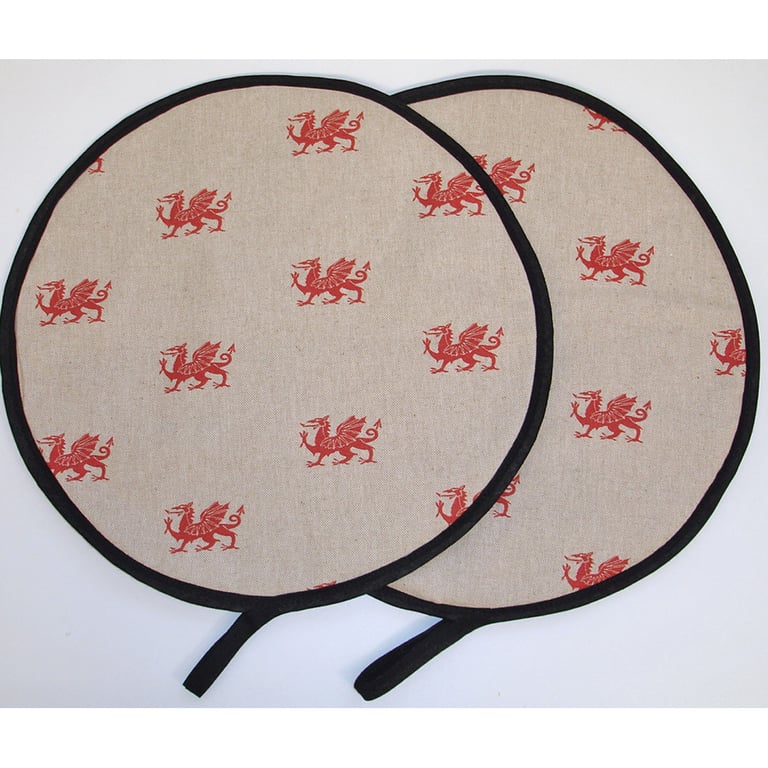 Welsh Dragon Red Pair of Aga Hob Lid Mats Pads Covers Y Ddraig Goch Cymru