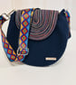 Navy Cotton Rope Crossbody Bag with Multicolor Flap - Handmade Shoulder Bag - Ad