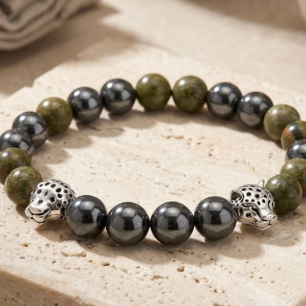 Hematite and Unakite Unisex Bracelet