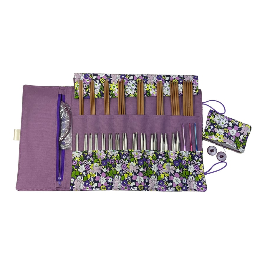 Liberty Floral fabric interchangeable and double pointed knitting needle case, 
