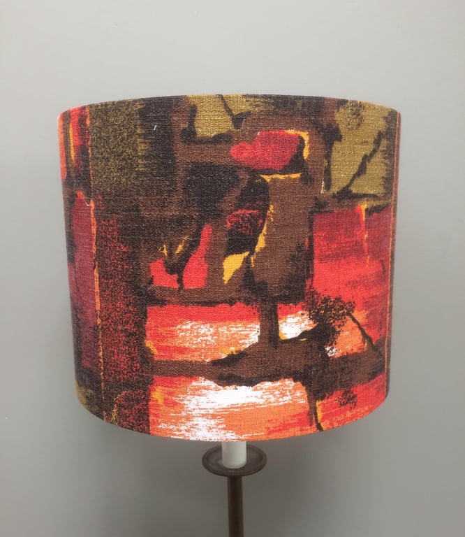 Abstract 50s Barkcloth Orange and Olive MID CENTURY VIntage fabric Lampshade
