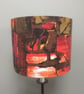 Abstract 50s Barkcloth Orange and Olive MID CENTURY VIntage fabric Lampshade - Image 1