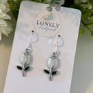 White Tulip Enamel Earrings, Floral Jewellery, Handmade Gift for Her