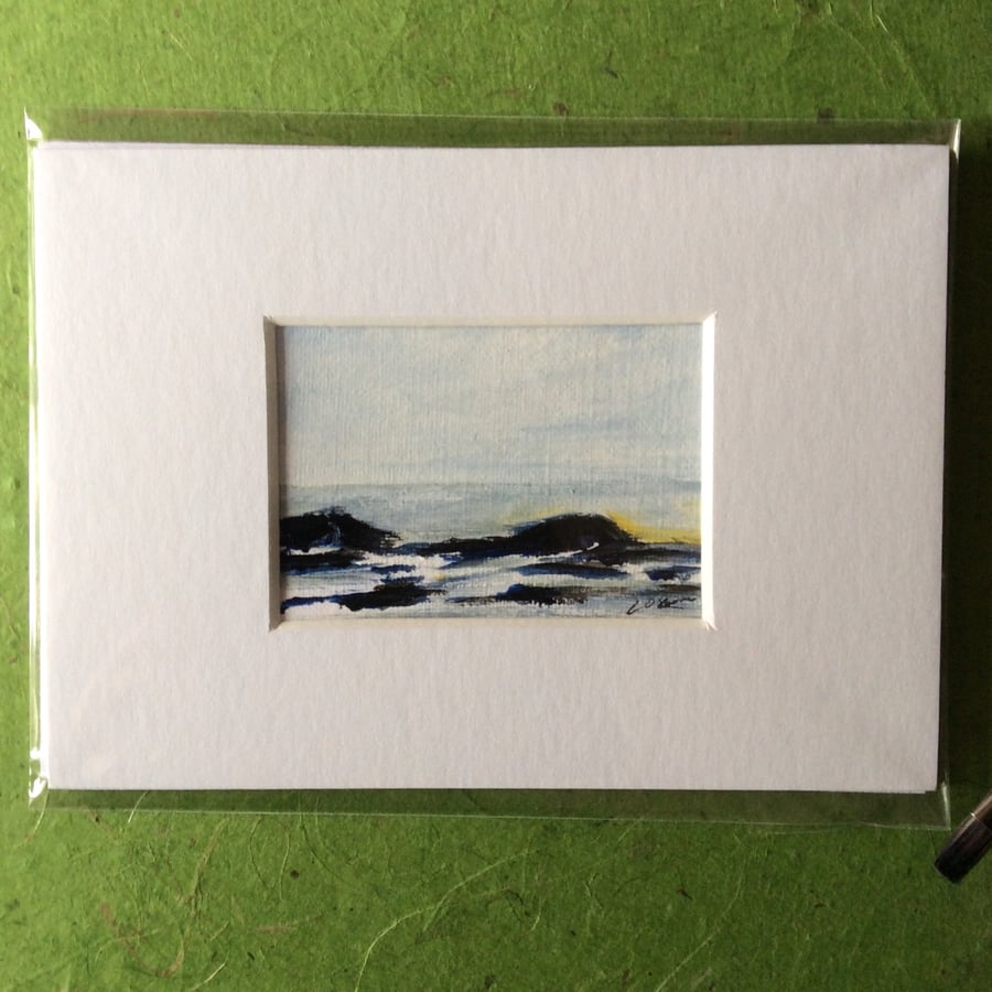 Rocky coast - original acrylic seascape. Miniature painting
