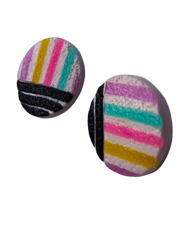 Pastel Stripe Polymer Clay Stud Earrings – Handmade