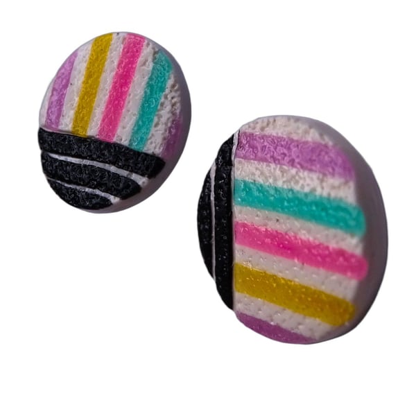 Pastel Stripe Polymer Clay Stud Earrings – Handmade
