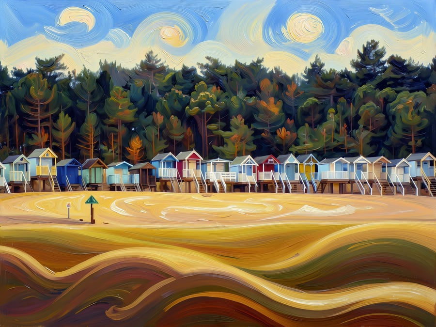 A4 Print North Norfolk Wells-Next-The-Sea Beach Huts Distance