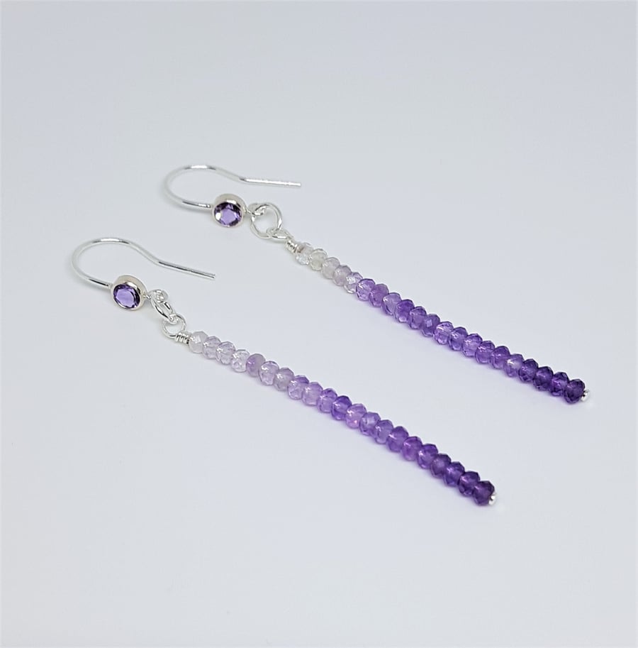 Amethyst Gemstone Ombre Effect Sterling Silver Bar Earrings