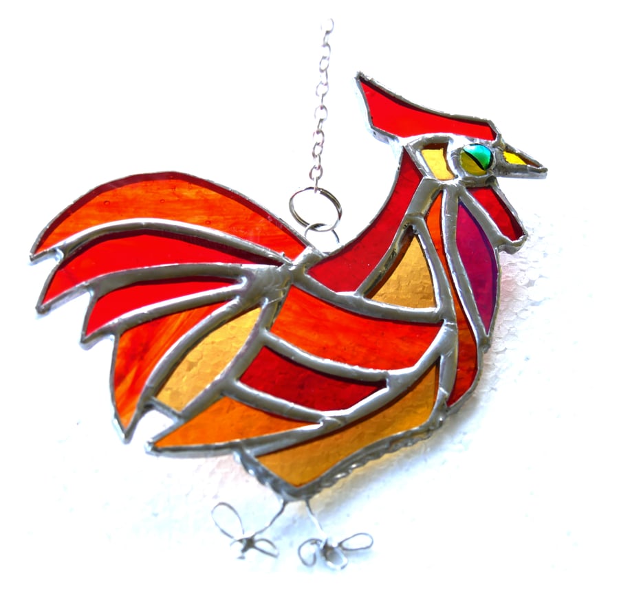 Cockerel Suncatcher Stained Glass chicken 044 Red Chicken