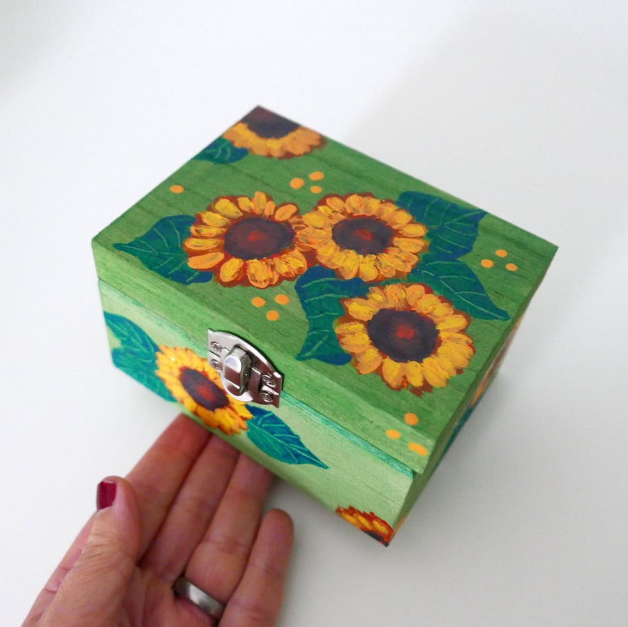 Sunflowers Painting Trinket Box, Floral Jewellery Storage, Flower Acrylic Art 